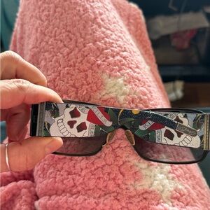 Ed Hardy Black Sunglasses with Multi-Color Skull Temple Art